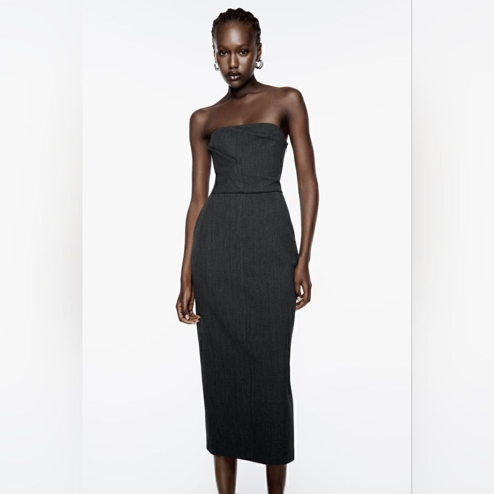 ZW ZARA COLLECTION STRAPLESS DRESS GRAY Midi Dress gray - Picture 11 of 16